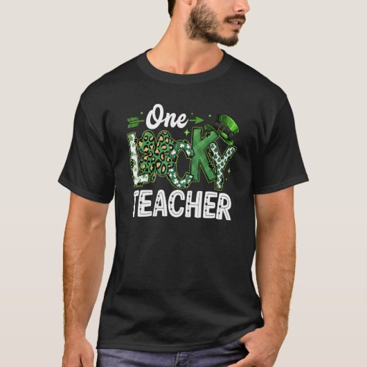 T-shirt Leopard Shamrock One Lucky Teacher St. Patrick's D (Devant)