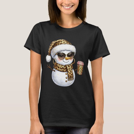 T-shirt Leopard Snowman With Sungles Funny Christmas Women (Devant)
