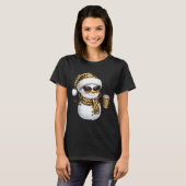 T-shirt Leopard Snowman With Sungles Funny Christmas Women (Devant entier)
