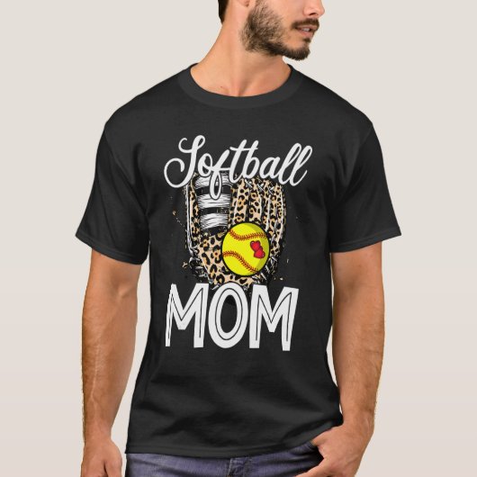 T-shirt Leopard Softball Glove Softball Maman heureux Mère (Devant)