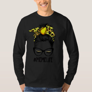 T-shirt Leopard Softball Mème Vie Messy Bun Jour Moth
