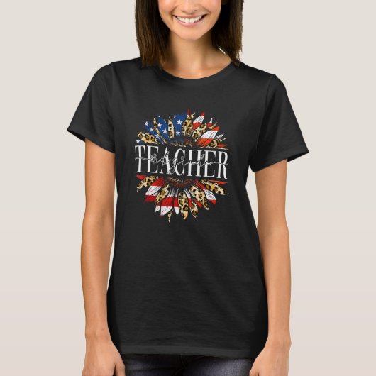 T-shirt Leopard Sunflower 3e année Enseignant Américain 4e (Devant)