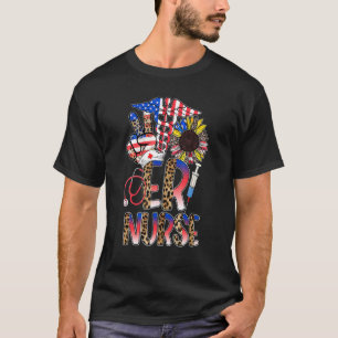 T-shirt Léopard Tournesol Er Nurse Drapeau Américain 4e De