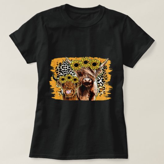 T-shirt Léopard Tournesol Highland Vache de l'Ouest Pays H (Design devant)