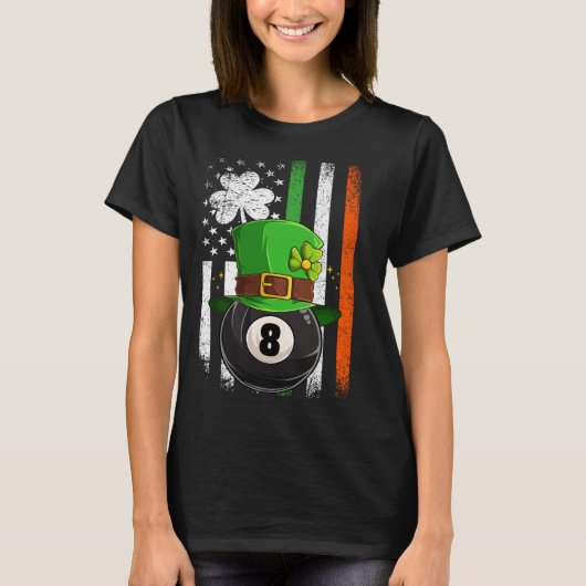 T-shirt Leprechaun Billards Pool Irish American Flag St Pa (Devant)