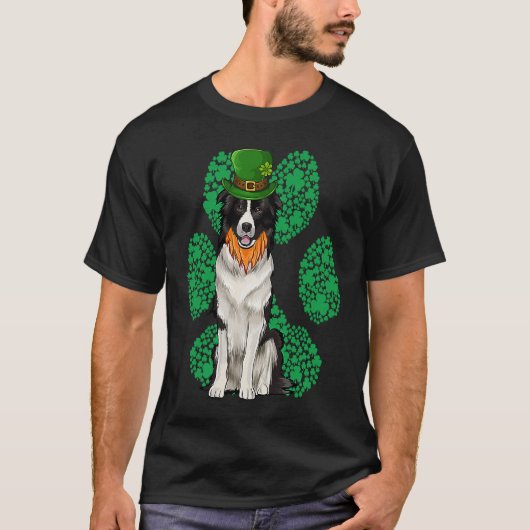 T-shirt Leprechaun Border Collie St Patricks Day Shamrock (Devant)