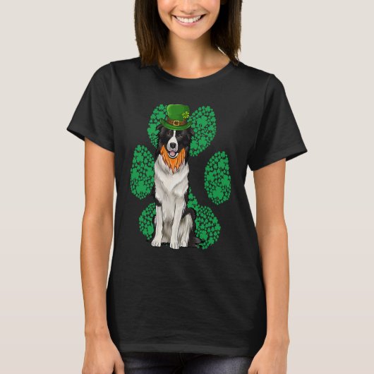 T-shirt Leprechaun Border Collie St Patricks Day Shamrock  (Devant)
