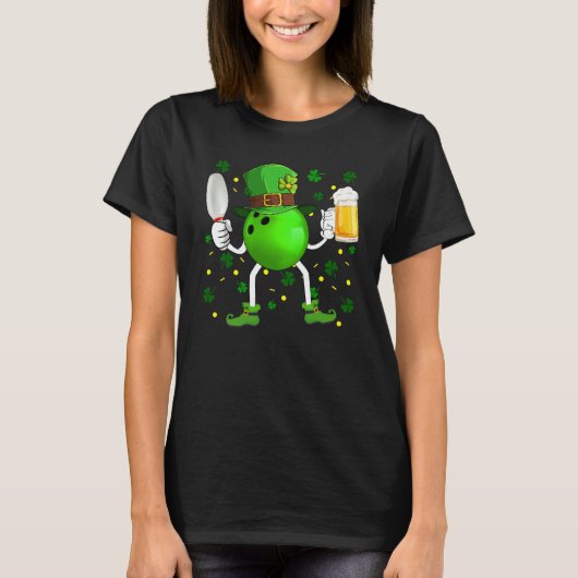 T-shirt Leprechaun Bowling Ball Pin & Glass Of Beer St Pat (Devant)