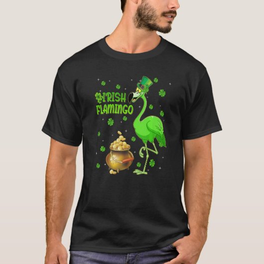 T-shirt Leprechaun Casquette Flamant rose irlandais St Pat (Devant)