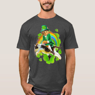 T-shirt Leprechaun Chat équitation dans Rainbow St Patty