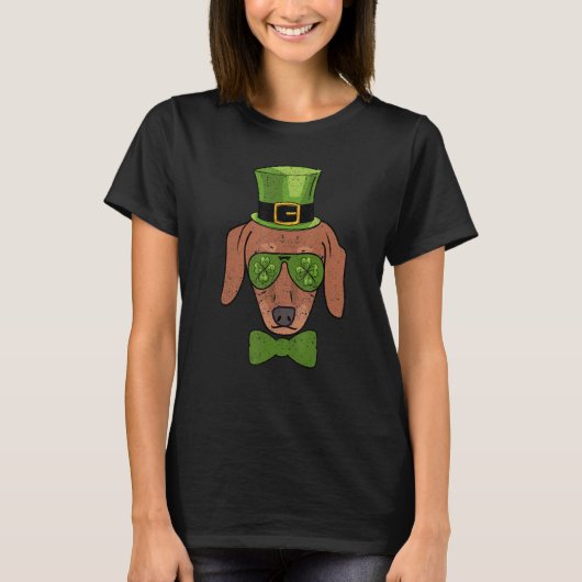 T-shirt Leprechaun Dachshund Clover Glasses St Patricks Da (Devant)