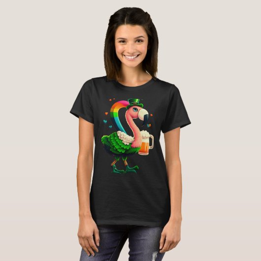 T-shirt Leprechaun Flamingo Beer Irish Flamingo St Patrick (Devant entier)