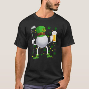 T-shirt Leprechaun Golf Ball With Stick & Glass Of Beer Pa