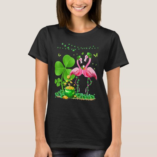 T-shirt Leprechaun Hat Flamingo Shamrock St Patricks Day B (Devant)
