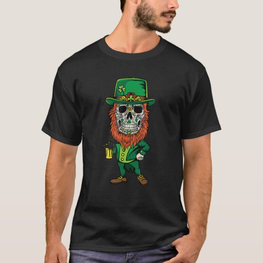 T-shirt Leprechaun St Patricks Day of dead Sugar Skull Men (Devant)