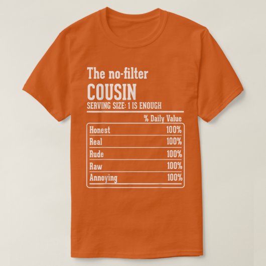 T-shirt L'équipage de Cousin Faits nutritionnels Le No Fil (Design devant)