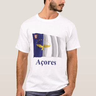 T-shirt Les Açores ondulant le drapeau avec le nom dans l