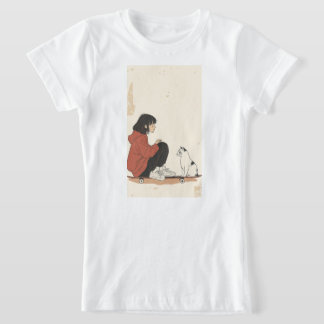 T-Shirt Les ados sitting on skateboard and next to his cat