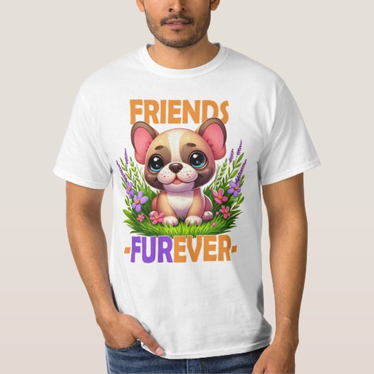 T-shirt Les amis Furever jeu de mots. Chien de chiot de Bu (Devant)