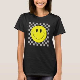 T-shirt les années 70 Sourire Jaune Face mignonne À damier