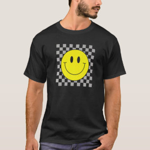 T-shirt les années 70 Sourire Jaune Face mignonne À damier