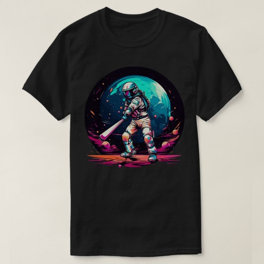 T-shirt Les astronautes jouant au baseball dans l'espace (Design devant)