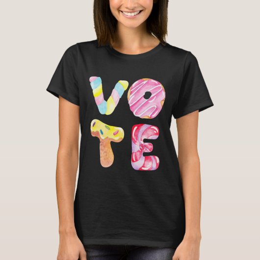 T-shirt Les beignets amusants et les bonbons aller voter (Devant)