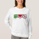 T-shirt Les cardinaux de l'amour pour la paix<br><div class="desc">Un joli cadeau cardinal avec un signe de paix, un coeur et un bel oiseau rouge. Un joli cadeau d'oiseaux pour un observateur d'oiseaux qui aime observer les oiseaux magnifiques et collectionner les cadeaux d'oiseaux cool. Peace Love Cardinals.</div>