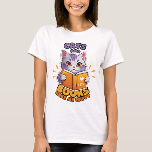 T-shirt Les chats et les livres me rendent heureux (Devant)