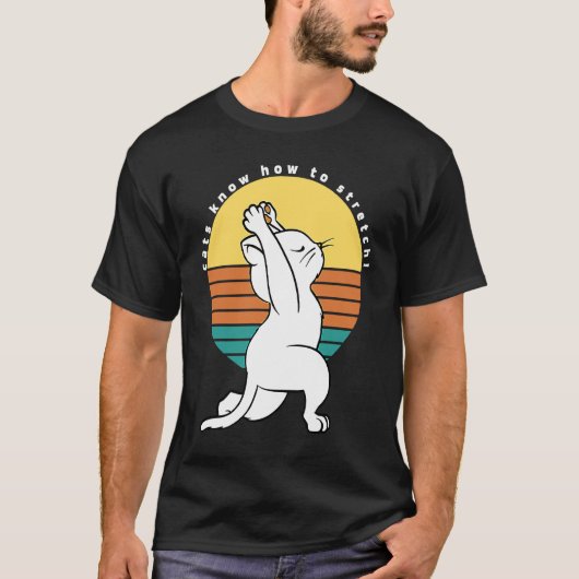 T-shirt Les Chats savent comment étirer Retro Yoga Chat pr (Devant)