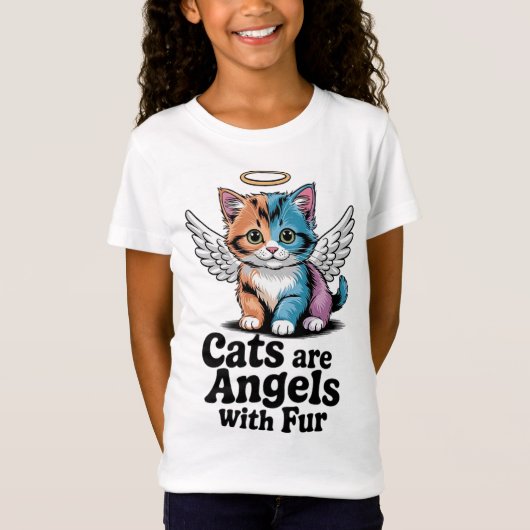 T-Shirt Les chats sont des anges avec de la fourrure (Devant)