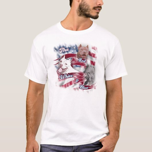 T-shirt Les chiens rouges, blancs et bleus de Pitbull (Devant)