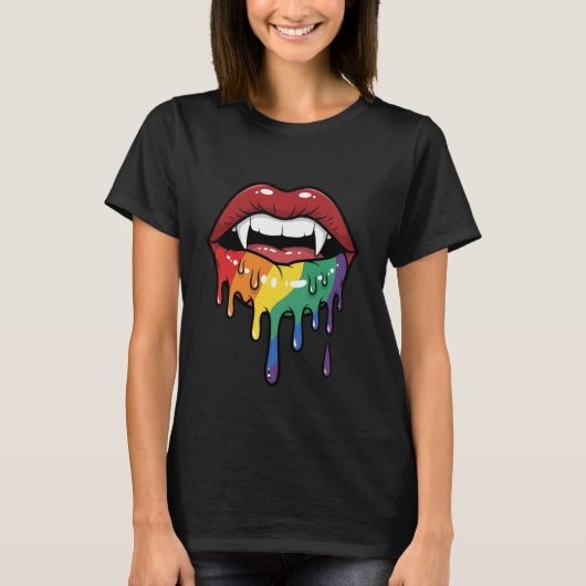 T-shirt Les doigts de vampire déversent les lèvres arc-en- (Devant)