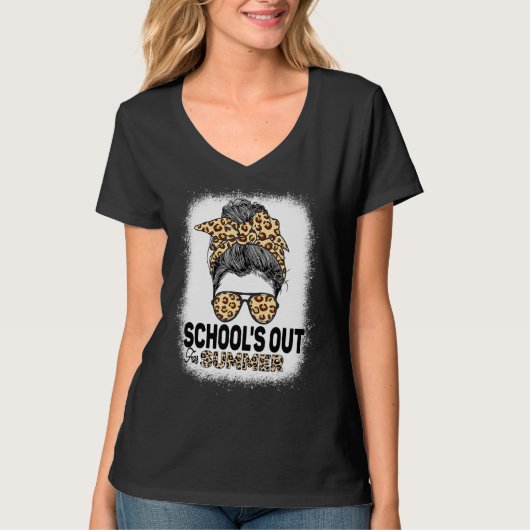 T-shirt Les Écoles Pour L'Été Enseignant Leopard Messy Bun (Devant)