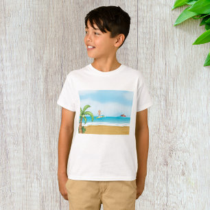 T-shirt Les enfants font du surf sur une plage tropicale,