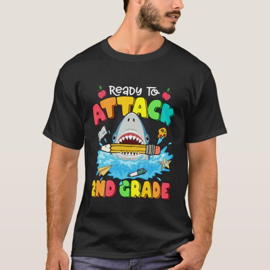 T-shirt Les Enfants Prêts À Attaquer Le Requin De 2E Année (Devant)