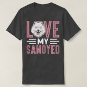 T-shirt Les Femmes Aiment Mon Propriétaire Samoyed Chien S (Design devant)