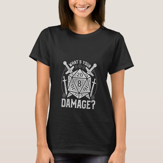 T-shirt Les femmes Dongeons Dice Rpg Quel est votre dommag (Devant)
