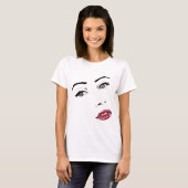 T-shirt les femmes font face aux yeux gris peintures à lèv (Devant entier)