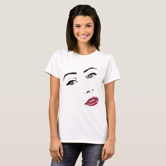 T-shirt les femmes font face aux yeux gris peintures à lèv (Devant entier)