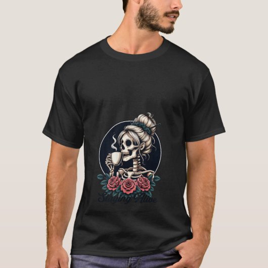 T-shirt Les Femmes Restent Vivantes Messy Bun Skeleton Cof (Devant)