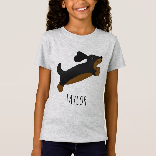 T-Shirt Les filles adorent le chien noir dachshund Dessin  (Devant)