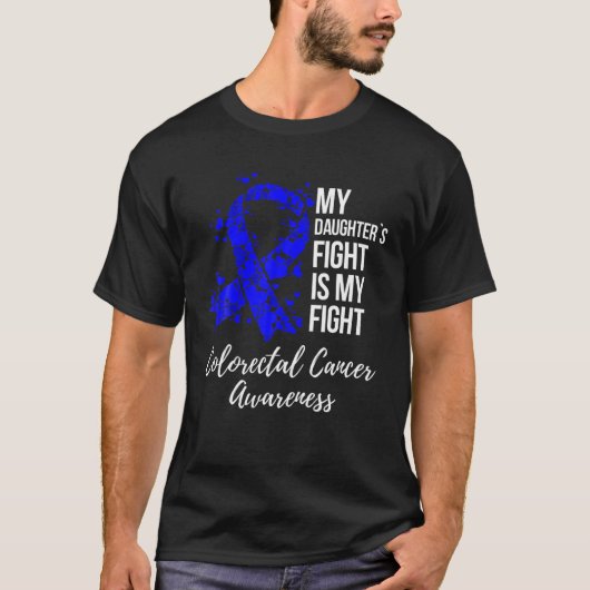 T-shirt Les filles combattent le ruban bleu foncé Cancer c (Devant)