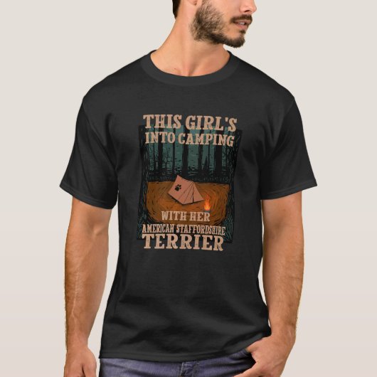 T-shirt Les Filles En Camping Avec Son Staffordshire Améri (Devant)