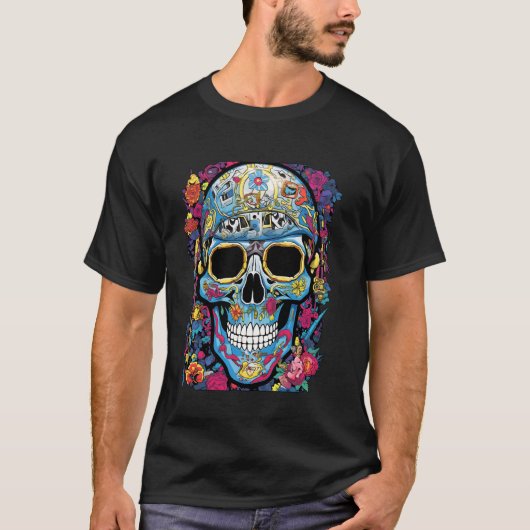 T-shirt Les fleurs rebelles Fleurs Funky Edgy Skull et Fle (Devant)