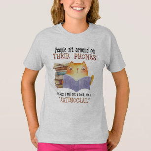 T-shirt Les Gens De Chat S'Asseoir Sur Leur Téléphone Amou