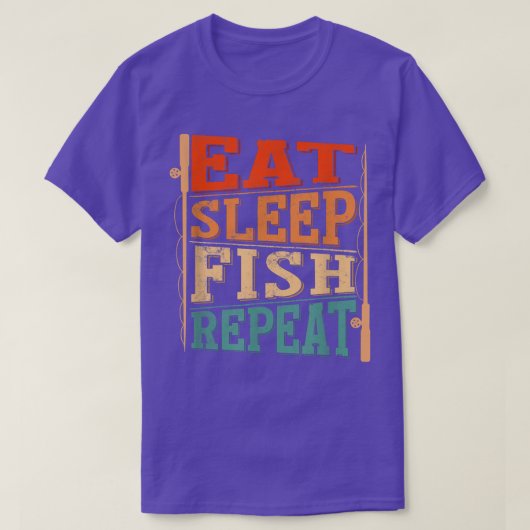 T-shirt Les Hommes Mangent Dormir Poisson Répéter, Pêcheur (Design devant)