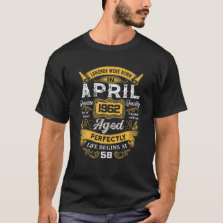 T-shirt Les légendes sont nées en avril 1962 58e Cadeau d'
