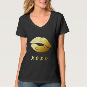 T-shirt Les lèvres élégantes XOXO d'or étreint des baisers