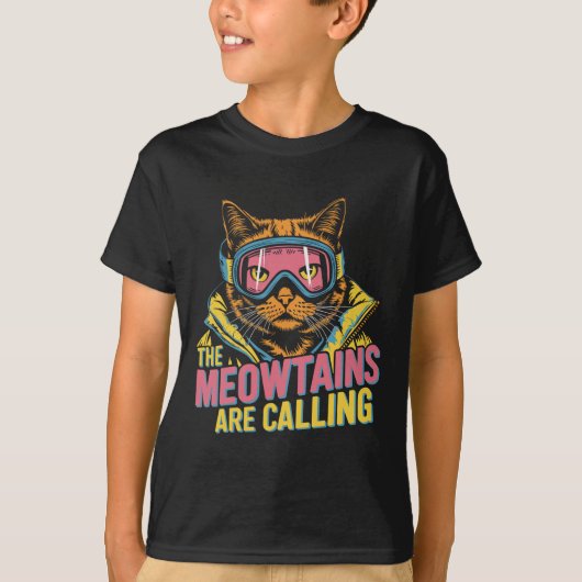 T-shirt Les Meowtains Appelent Chat Snowboard Kids M (Devant)